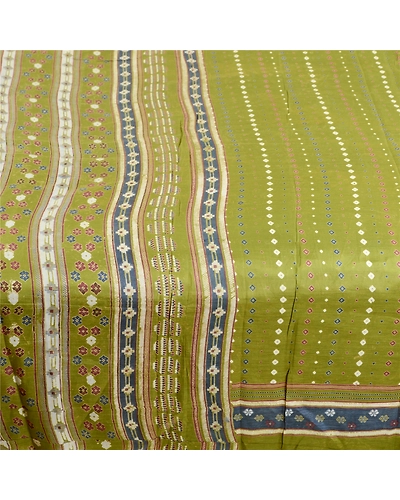 Sanskriti Vintage Sarees From India Green Blend Silk Printed Floral Craft Fabric, PR-62812-Green-Blend Silk-5