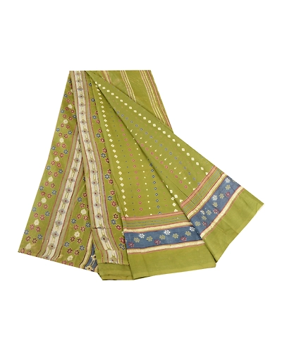 Sanskriti Vintage Sarees From India Green Blend Silk Printed Floral Craft Fabric, PR-62812-Green-Blend Silk-8