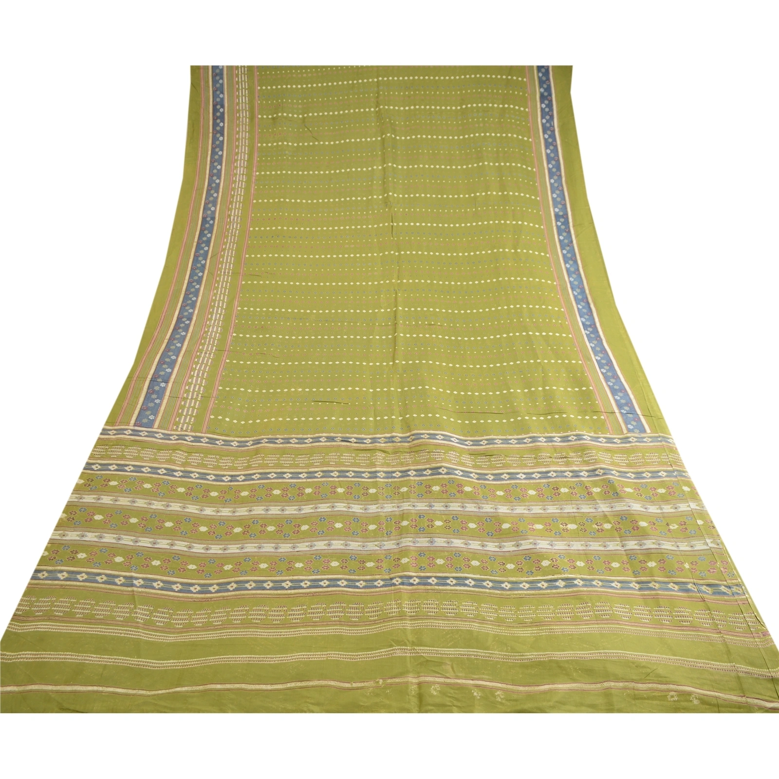 Sanskriti Vintage Sarees From India Green Blend Silk Printed Floral Craft Fabric, PR-62812-Green-Blend Silk-9