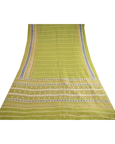 Sanskriti Vintage Sarees From India Green Blend Silk Printed Floral Craft Fabric, PR-62812-Green-Blend Silk-9