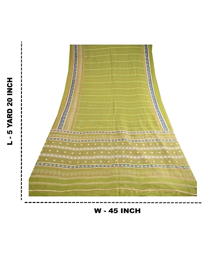 Sanskriti Vintage Sarees From India Green Blend Silk Printed Floral Craft Fabric, PR-62812-Green-Blend Silk-10