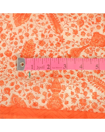 Sanskriti Vintage Sarees From India Ivory Pure Silk Sari Printed Craft Fabric, PR-62820-Ivory-Pure Silk-1