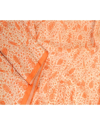 Sanskriti Vintage Sarees From India Ivory Pure Silk Sari Printed Craft Fabric, PR-62820-Ivory-Pure Silk-2