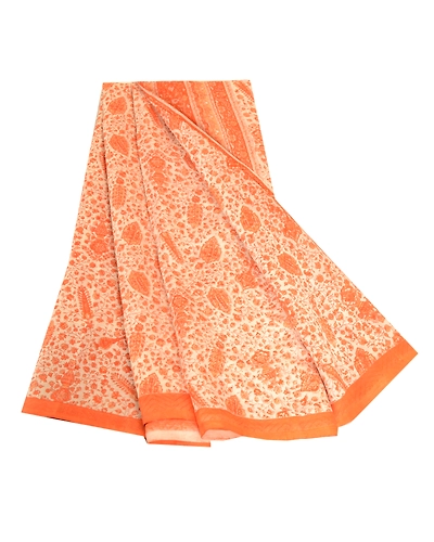 Sanskriti Vintage Sarees From India Ivory Pure Silk Sari Printed Craft Fabric, PR-62820-Ivory-Pure Silk-7