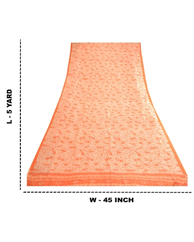 Sanskriti Vintage Sarees From India Ivory Pure Silk Sari Printed Craft Fabric, PR-62820-Ivory-Pure Silk-9