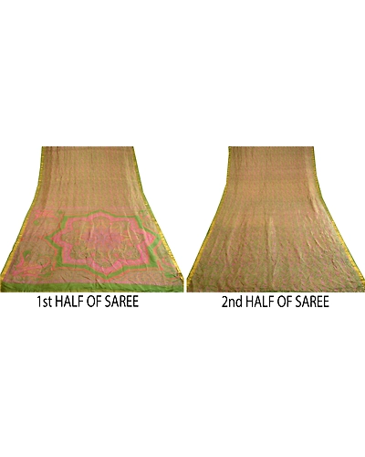 Sanskriti Vintage Sarees Green Zari Border Pure Silk Sari Printed Craft Fabric, PR-62834-Green-Pure Silk-4