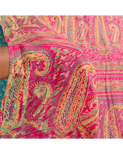 Sanskriti Vintage Sarees Blue Pure Silk Sari Printed Floral Soft Craft Fabric, PR-62835-Blue-Pure Silk-6