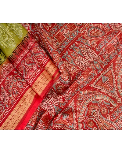 Sanskriti Vintage Sarees Green Pure Silk Printed Sari Floral Soft Craft Fabric, PR-62855-Green-Pure Silk-1