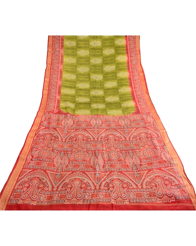 Sanskriti Vintage Sarees Green Pure Silk Printed Sari Floral Soft Craft Fabric, PR-62855-Green-Pure Silk-7