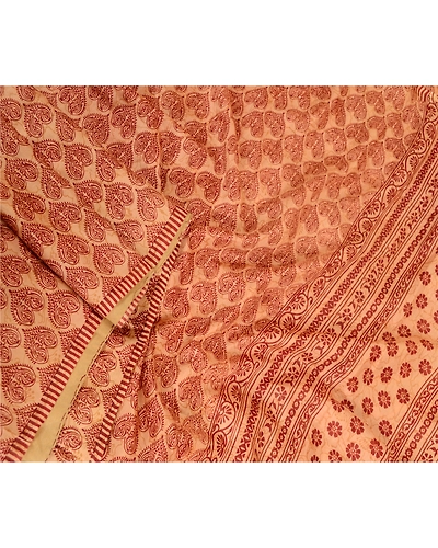 Sanskriti Vintage Sarees Salted Caramel Pure Silk Printed Sari Soft Craft Fabric, PR-62864-Salted Caramel-Pure Silk-1