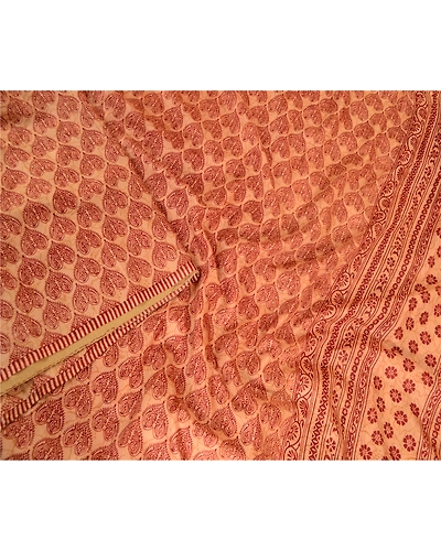 Sanskriti Vintage Sarees Salted Caramel Pure Silk Printed Sari Soft Craft Fabric, PR-62864-Salted Caramel-Pure Silk-2