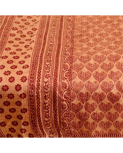 Sanskriti Vintage Sarees Salted Caramel Pure Silk Printed Sari Soft Craft Fabric, PR-62864-Salted Caramel-Pure Silk-3