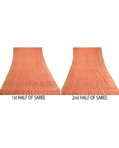 Sanskriti Vintage Sarees Salted Caramel Pure Silk Printed Sari Soft Craft Fabric, PR-62864-Salted Caramel-Pure Silk-4