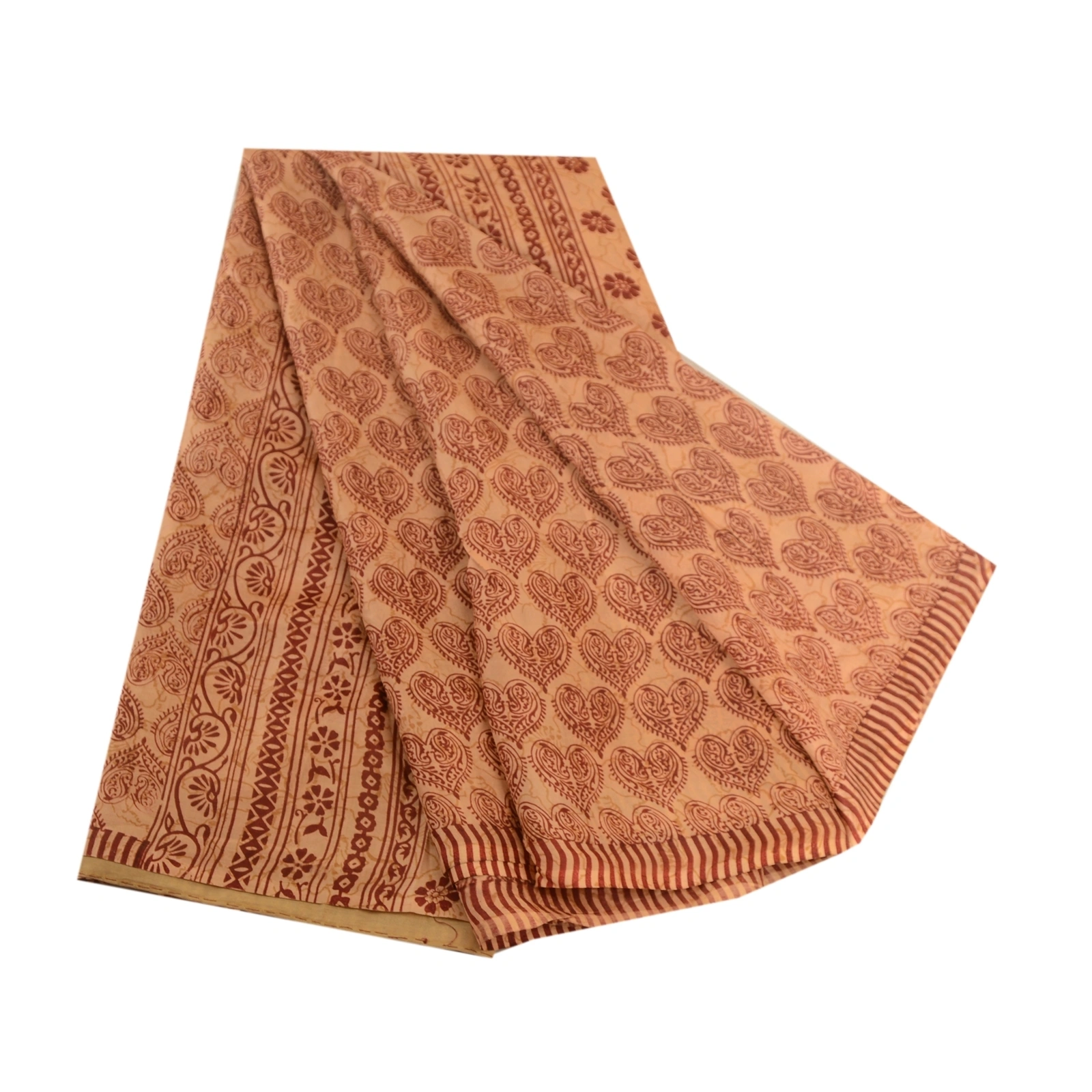 Sanskriti Vintage Sarees Salted Caramel Pure Silk Printed Sari Soft Craft Fabric, PR-62864-Salted Caramel-Pure Silk-6