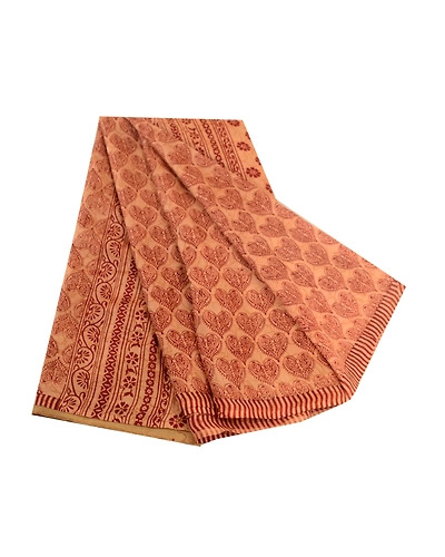 Sanskriti Vintage Sarees Salted Caramel Pure Silk Printed Sari Soft Craft Fabric, PR-62864-Salted Caramel-Pure Silk-6