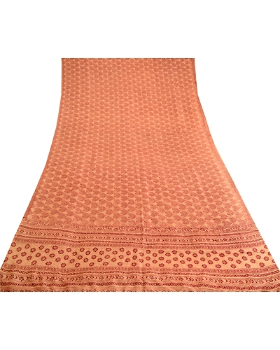 Sanskriti Vintage Sarees Salted Caramel Pure Silk Printed Sari Soft Craft Fabric, PR-62864-Salted Caramel-Pure Silk-7