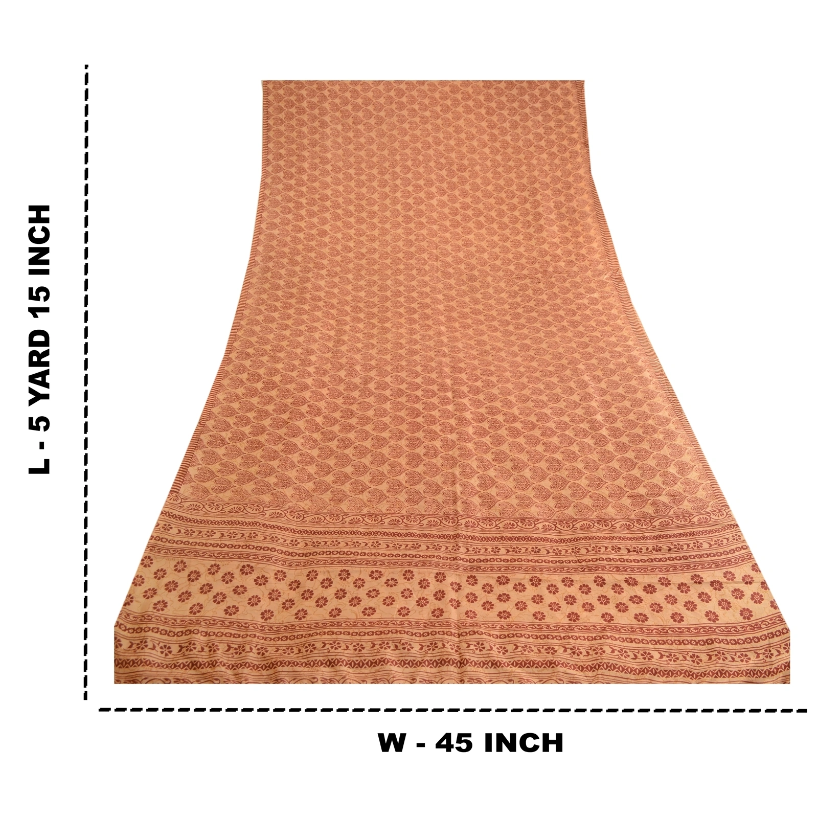 Sanskriti Vintage Sarees Salted Caramel Pure Silk Printed Sari Soft Craft Fabric, PR-62864-Salted Caramel-Pure Silk-8