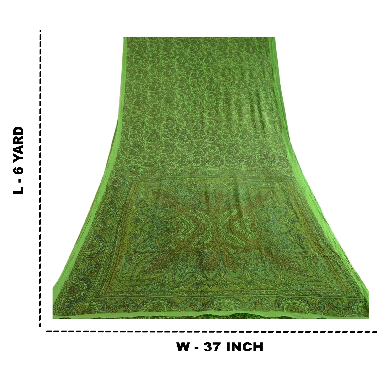 Sanskriti Vintage Sarees Green Indian 100% Pure Silk Printed Sari Craft Fabric, PR-62875-Green-Pure Silk-1