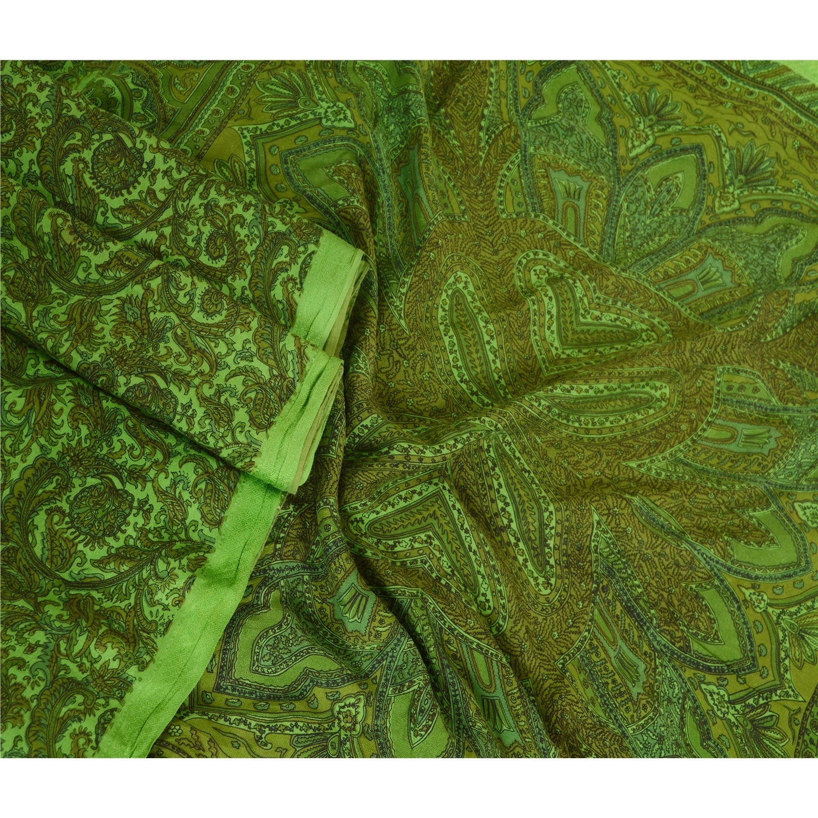 Sanskriti Vintage Sarees Green Indian 100% Pure Silk Printed Sari Craft Fabric, PR-62875-Green-Pure Silk-2