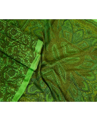 Sanskriti Vintage Sarees Green Indian 100% Pure Silk Printed Sari Craft Fabric, PR-62875-Green-Pure Silk-2