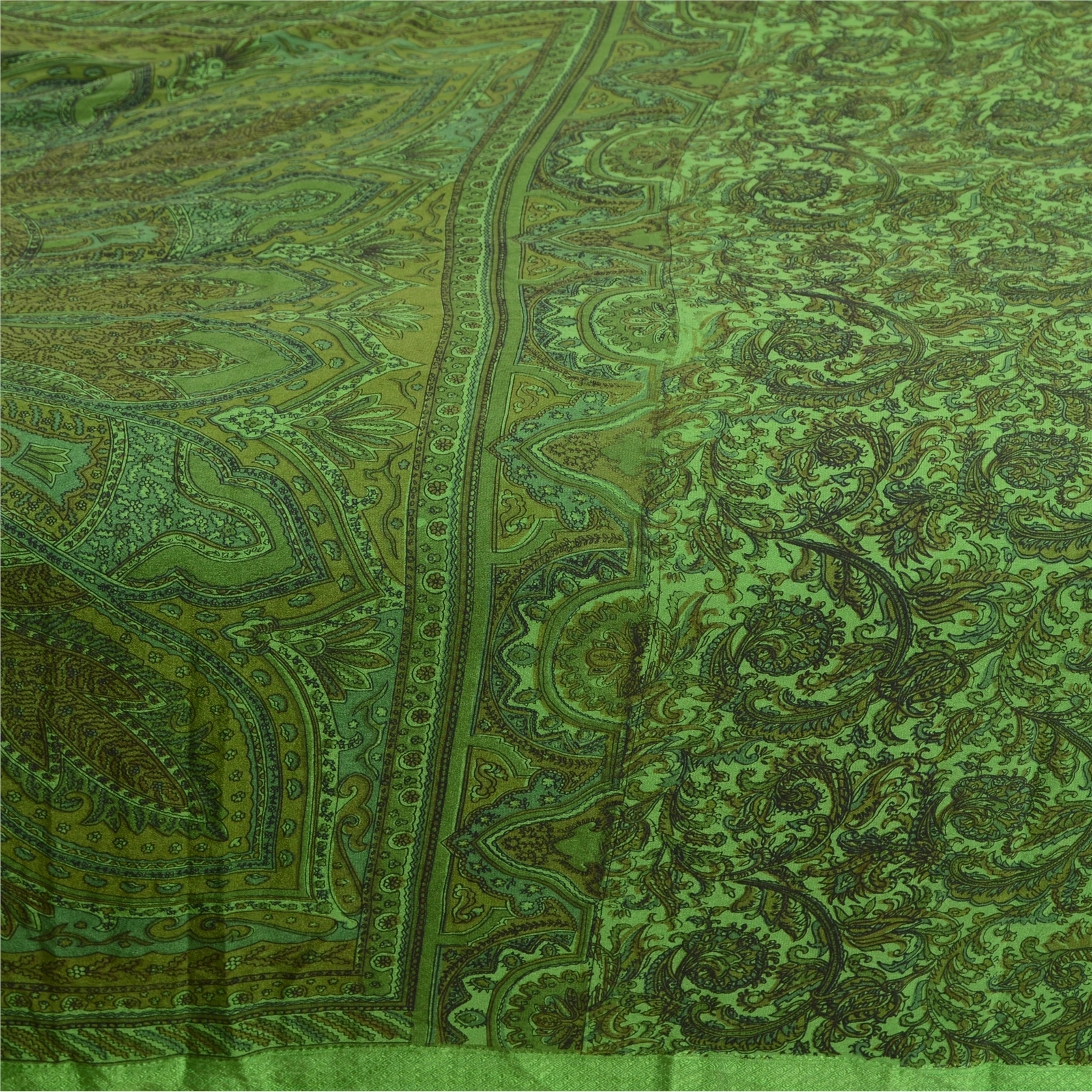 Sanskriti Vintage Sarees Green Indian 100% Pure Silk Printed Sari Craft Fabric, PR-62875-Green-Pure Silk-3