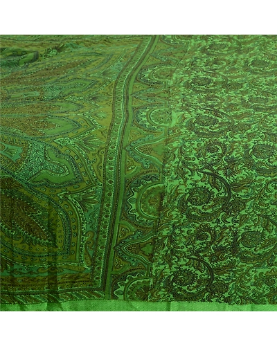 Sanskriti Vintage Sarees Green Indian 100% Pure Silk Printed Sari Craft Fabric, PR-62875-Green-Pure Silk-3