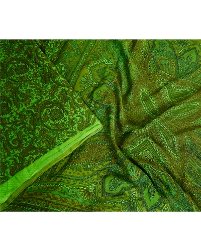 Sanskriti Vintage Sarees Green Indian 100% Pure Silk Printed Sari Craft Fabric, PR-62875-Green-Pure Silk-7