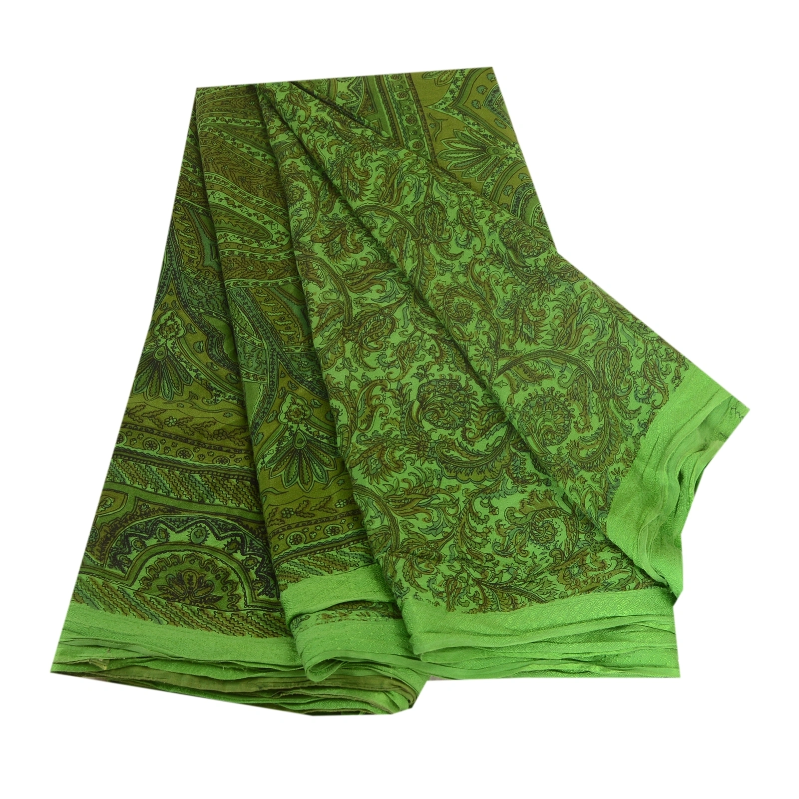 Sanskriti Vintage Sarees Green Indian 100% Pure Silk Printed Sari Craft Fabric, PR-62875-Green-Pure Silk-8