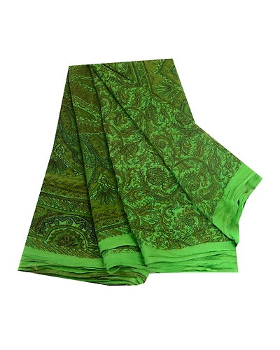 Sanskriti Vintage Sarees Green Indian 100% Pure Silk Printed Sari Craft Fabric, PR-62875-Green-Pure Silk-8