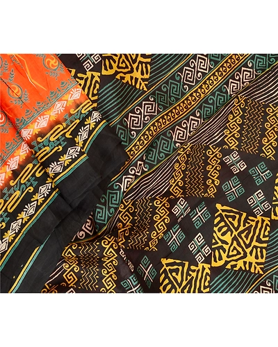 Sanskriti Vintage Sarees Orange Indian 100% Pure Silk Printed Sari Craft Fabric, PR-62877-Orange-Pure Silk-1