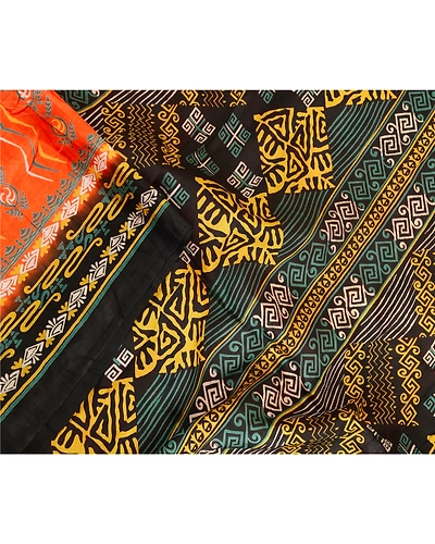 Sanskriti Vintage Sarees Orange Indian 100% Pure Silk Printed Sari Craft Fabric, PR-62877-Orange-Pure Silk-2