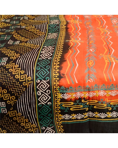 Sanskriti Vintage Sarees Orange Indian 100% Pure Silk Printed Sari Craft Fabric, PR-62877-Orange-Pure Silk-3