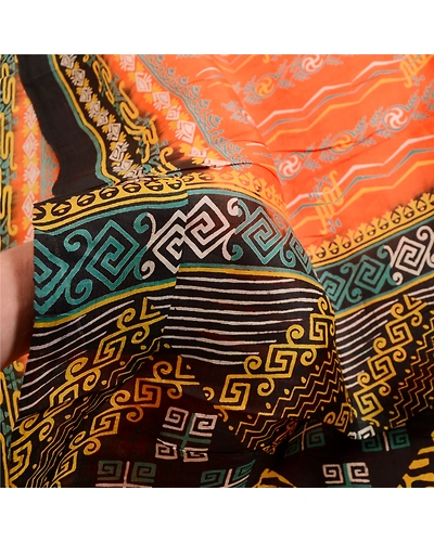 Sanskriti Vintage Sarees Orange Indian 100% Pure Silk Printed Sari Craft Fabric, PR-62877-Orange-Pure Silk-5