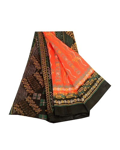Sanskriti Vintage Sarees Orange Indian 100% Pure Silk Printed Sari Craft Fabric, PR-62877-Orange-Pure Silk-6