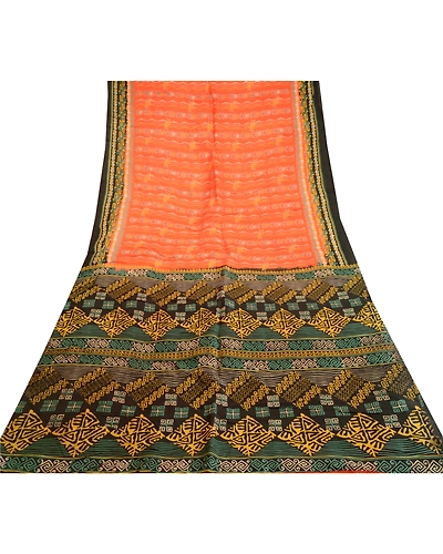 Sanskriti Vintage Sarees Orange Indian 100% Pure Silk Printed Sari Craft Fabric, PR-62877-Orange-Pure Silk-7