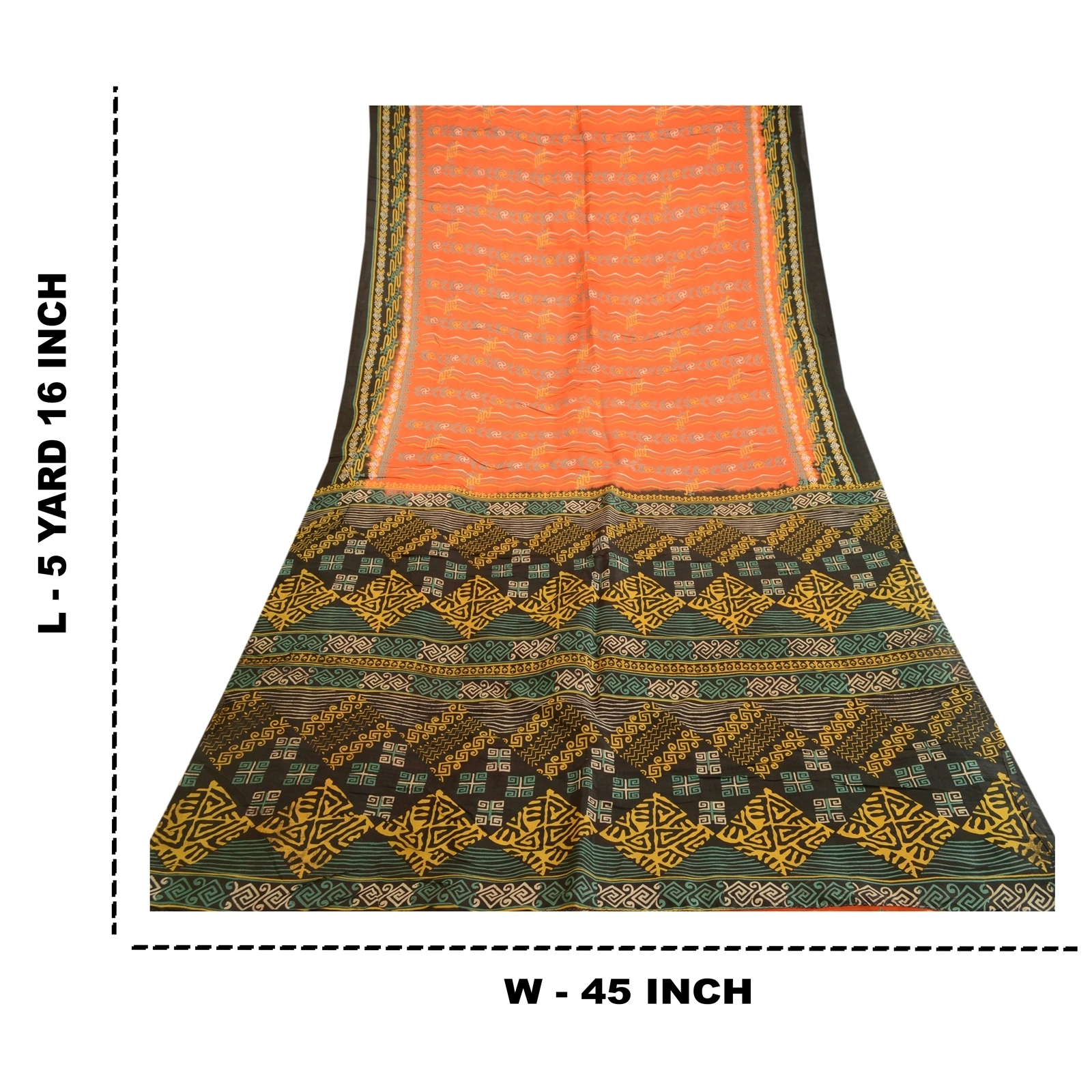 Sanskriti Vintage Sarees Orange Indian 100% Pure Silk Printed Sari Craft Fabric, PR-62877-Orange-Pure Silk-8