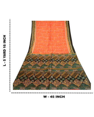 Sanskriti Vintage Sarees Orange Indian 100% Pure Silk Printed Sari Craft Fabric, PR-62877-Orange-Pure Silk-8