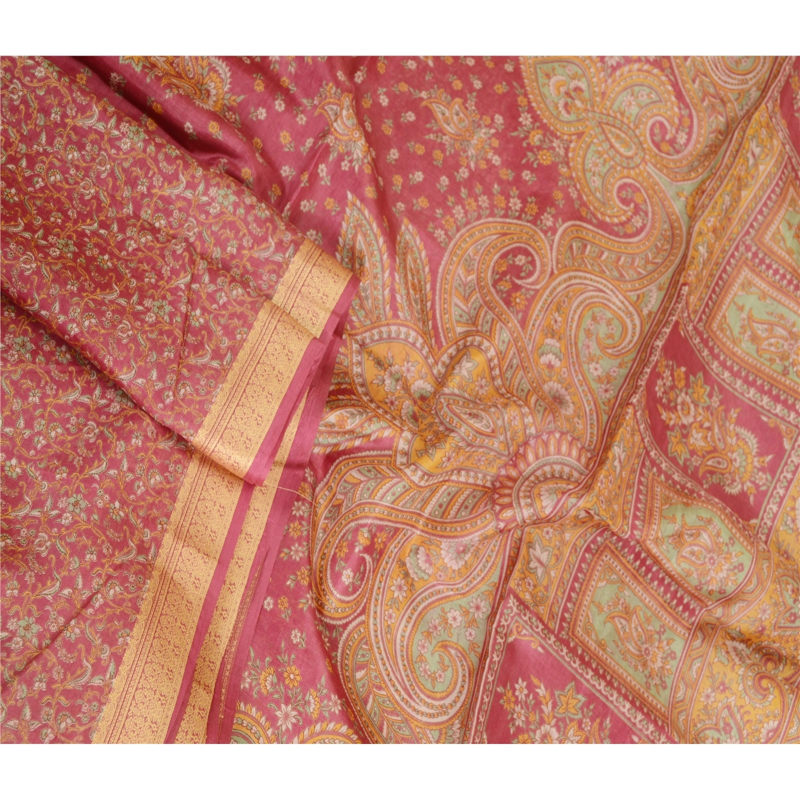 Sanskriti Vintage Sarees From India Purple Printed Pure Silk Sari Craft Fabric, PR-62888-Purple-Pure Silk-2