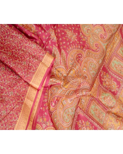 Sanskriti Vintage Sarees From India Purple Printed Pure Silk Sari Craft Fabric, PR-62888-Purple-Pure Silk-2