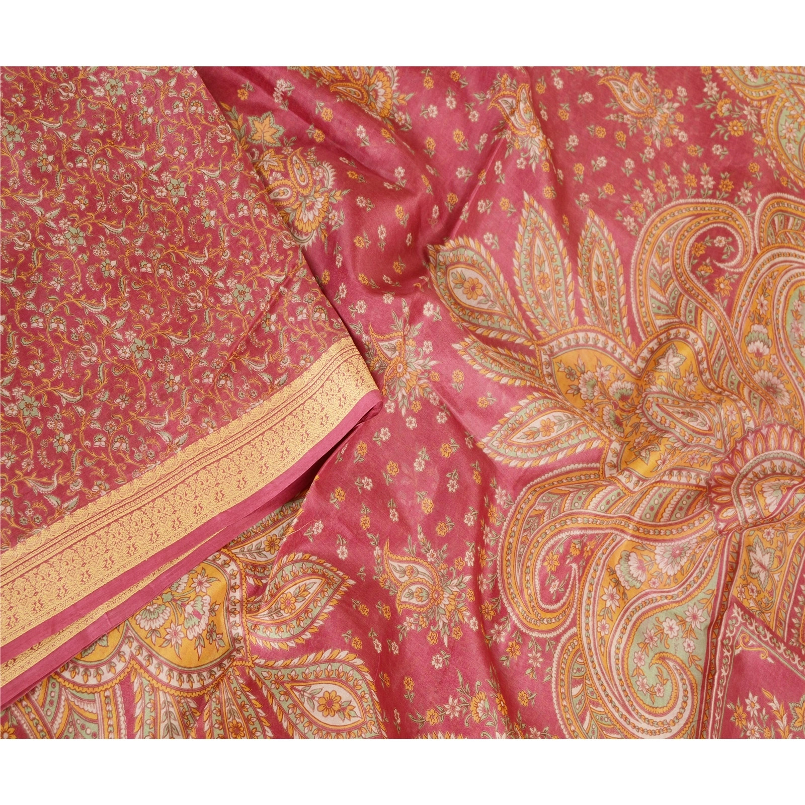 Sanskriti Vintage Sarees From India Purple Printed Pure Silk Sari Craft Fabric, PR-62888-Purple-Pure Silk-3