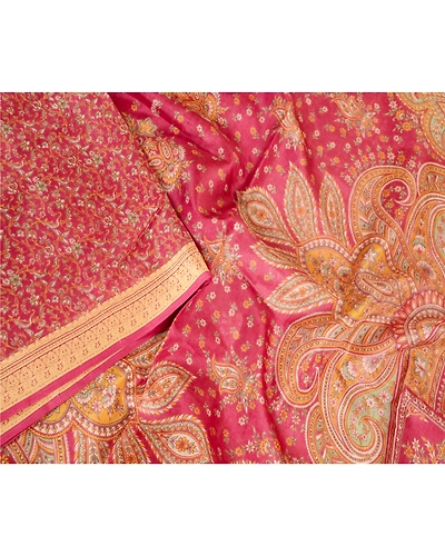 Sanskriti Vintage Sarees From India Purple Printed Pure Silk Sari Craft Fabric, PR-62888-Purple-Pure Silk-3