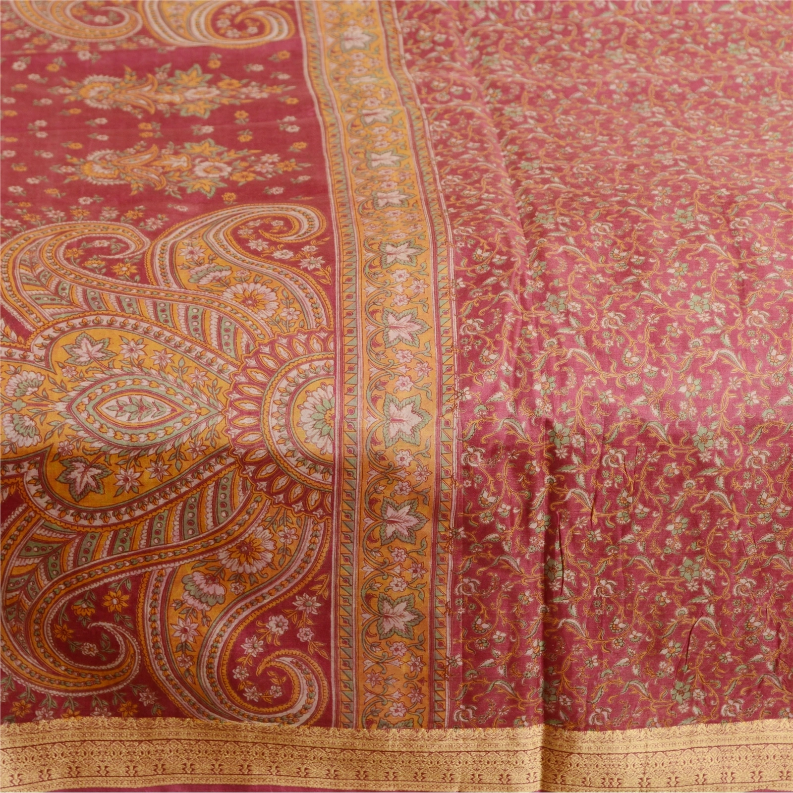 Sanskriti Vintage Sarees From India Purple Printed Pure Silk Sari Craft Fabric, PR-62888-Purple-Pure Silk-4