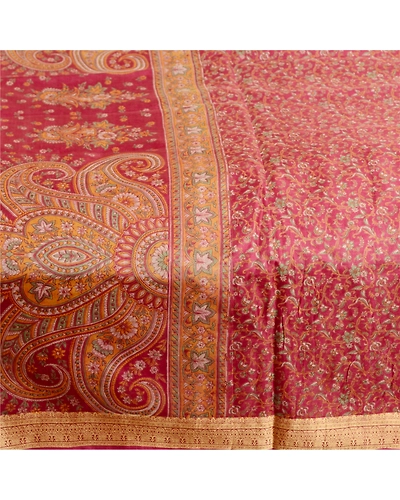 Sanskriti Vintage Sarees From India Purple Printed Pure Silk Sari Craft Fabric, PR-62888-Purple-Pure Silk-4