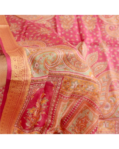 Sanskriti Vintage Sarees From India Purple Printed Pure Silk Sari Craft Fabric, PR-62888-Purple-Pure Silk-6