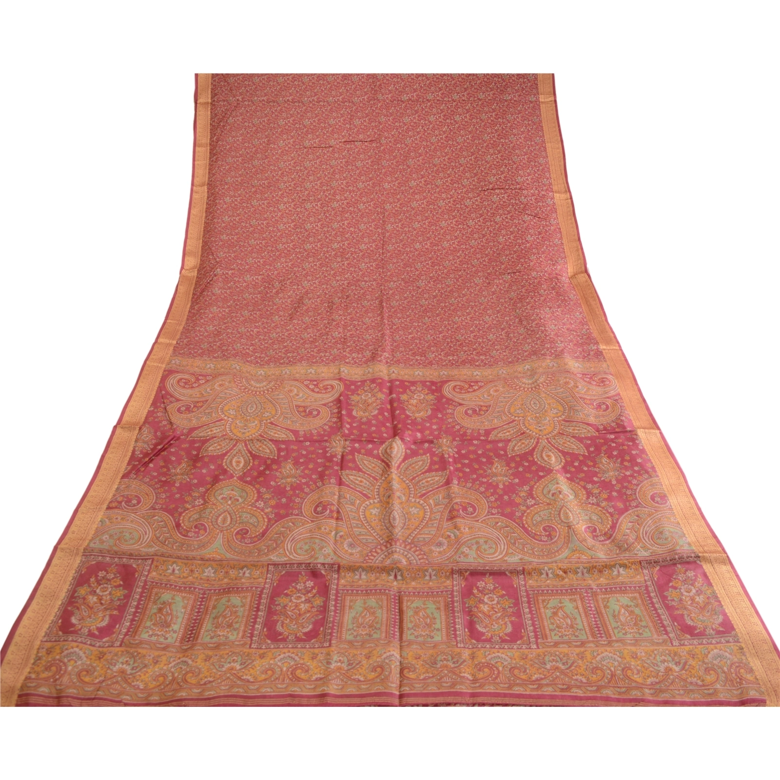 Sanskriti Vintage Sarees From India Purple Printed Pure Silk Sari Craft Fabric, PR-62888-Purple-Pure Silk-8