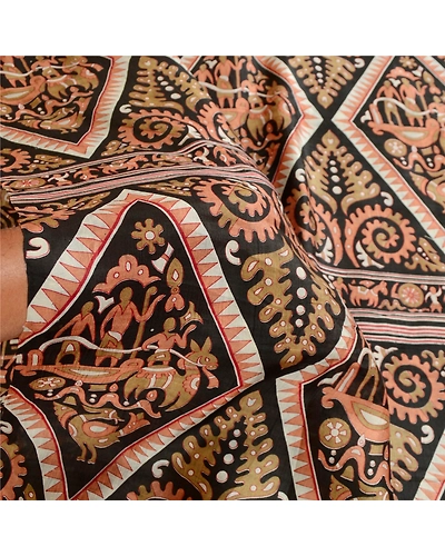 Sanskriti Vintage Sarees Black Animal Human Pure Silk Sari Printed Craft Fabric, PR-62897-Black-Pure Silk-6