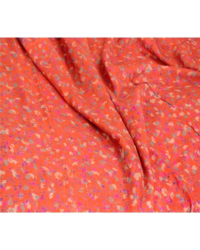 Sanskriti Vintage Sarees Indian Orange Pure Silk Printed Sari Soft Craft Fabric, PR-62908-Orange-Pure Silk-1