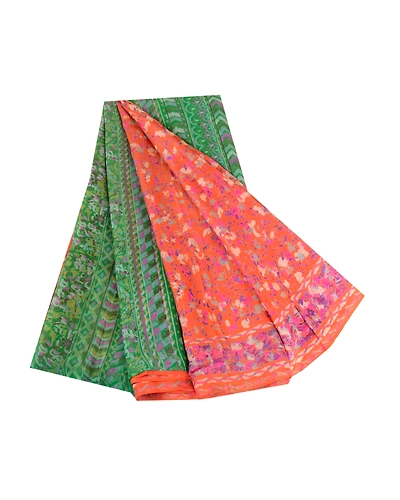 Sanskriti Vintage Sarees Indian Orange Pure Silk Printed Sari Soft Craft Fabric, PR-62908-Orange-Pure Silk-7