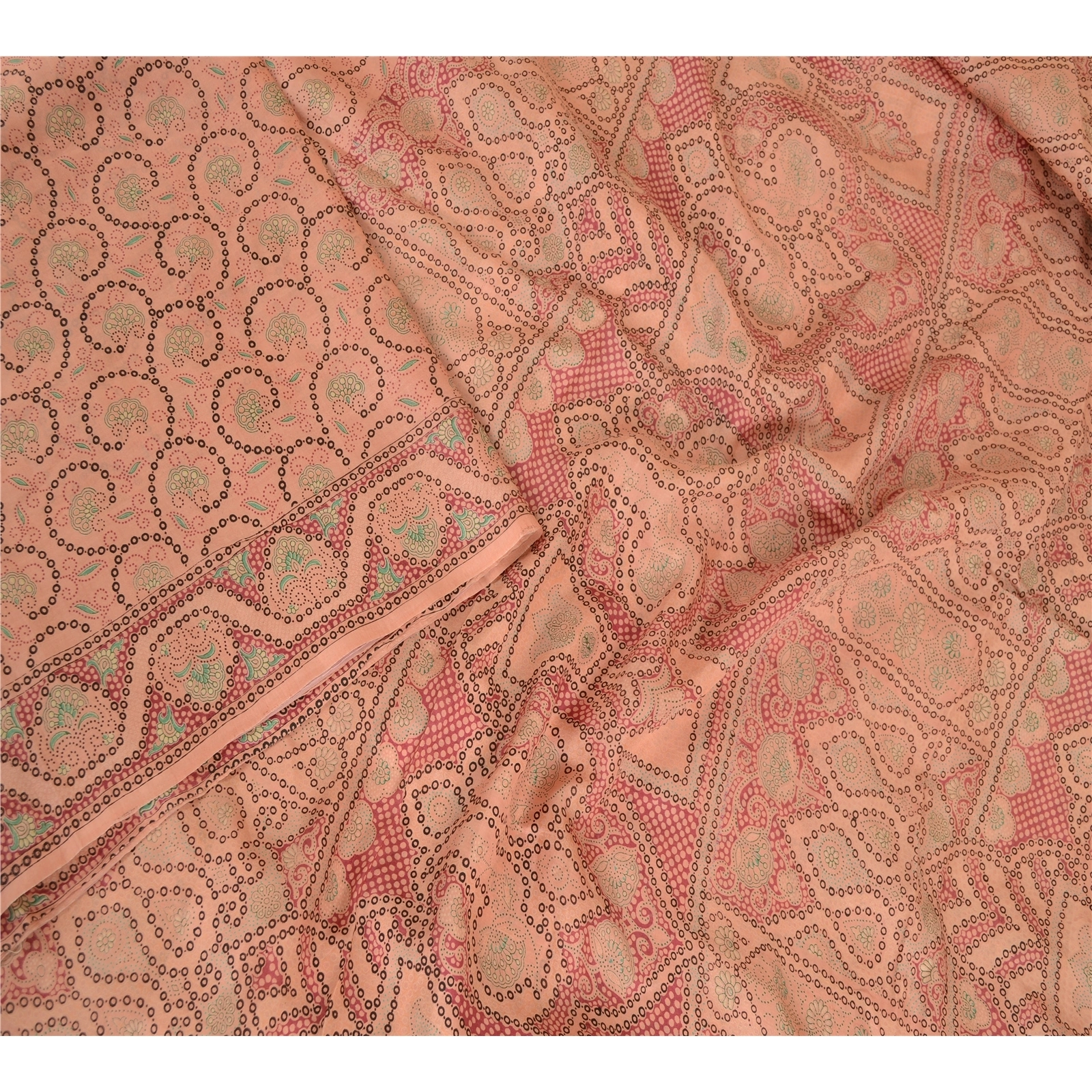 Sanskriti Vintage Sarees Indian Pink Pure Silk Printed Sari Soft Craft Fabric, PR-62909-Pink-Pure Silk-2