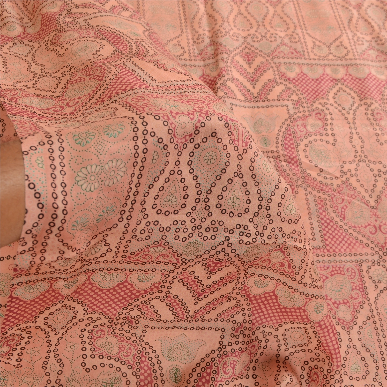 Sanskriti Vintage Sarees Indian Pink Pure Silk Printed Sari Soft Craft Fabric, PR-62909-Pink-Pure Silk-5